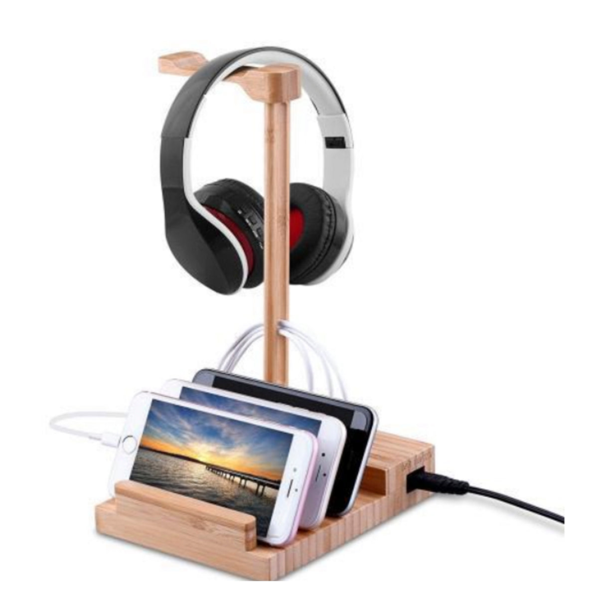 2 in 1 Bamboo Wood Charging Station Stand